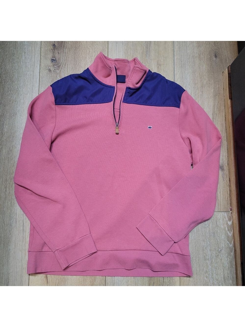 Crown & Ivy Men's Pink and Navy Zip-Up Sweat Shirt Size M
